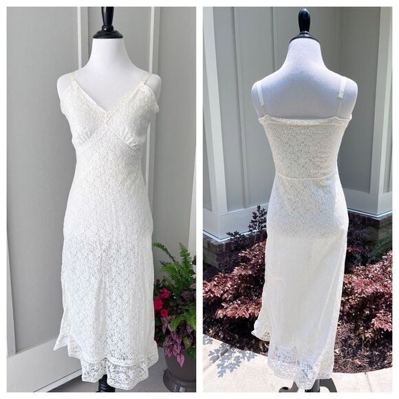 Vintage 50s BEAUTY Dress SLIP Nylon FULL IVORY LACE Lace 32 34 XS S Lingerie - Picture 2 of 15